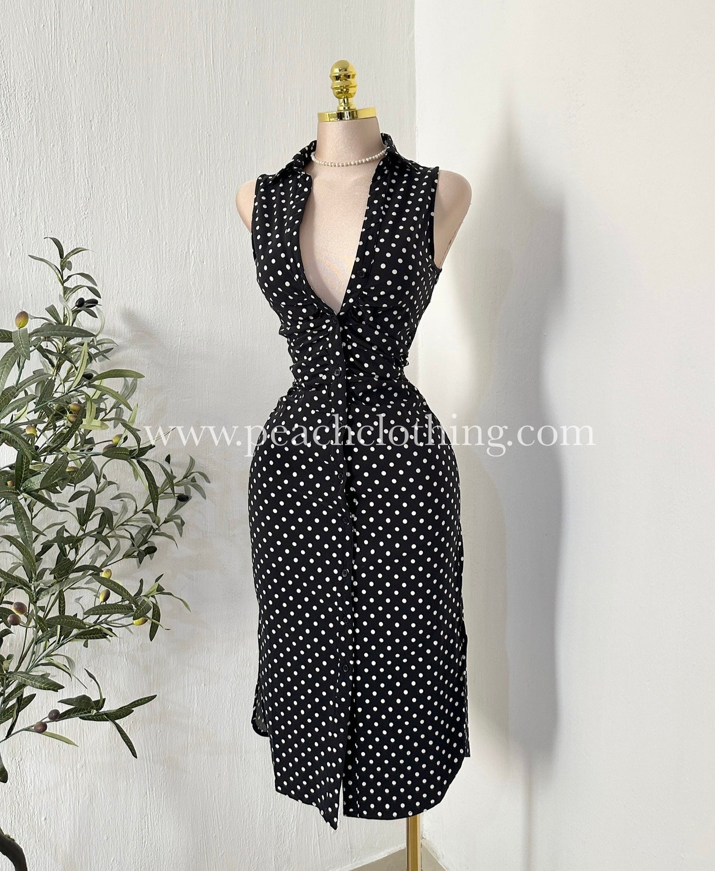 Vestido Polka Midi Black