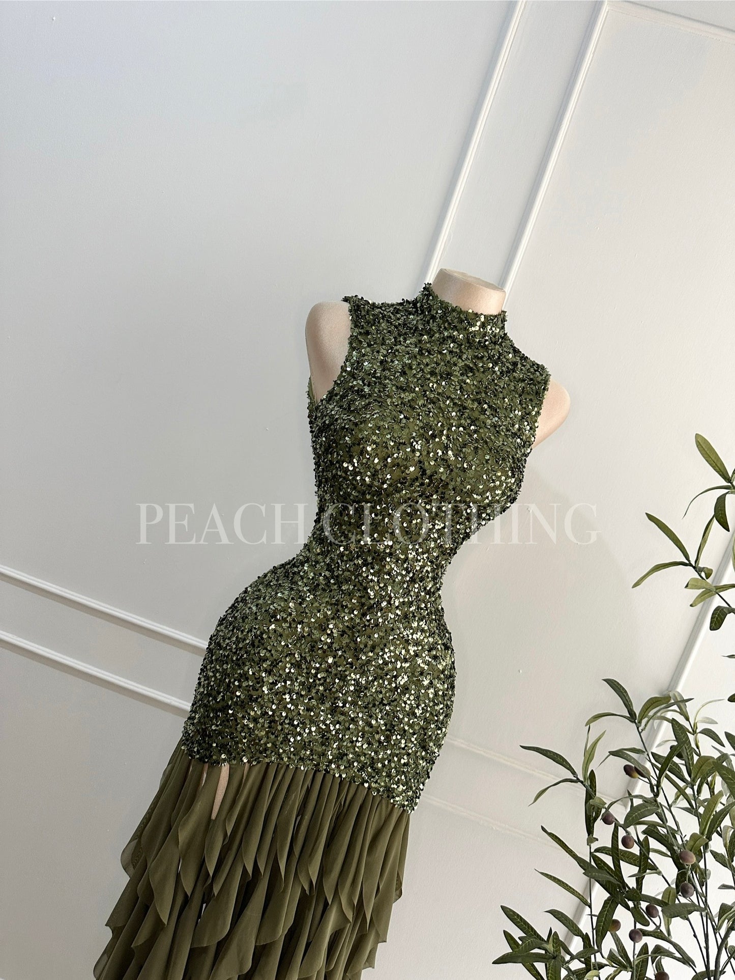 Vestido verde largo lentejuelas