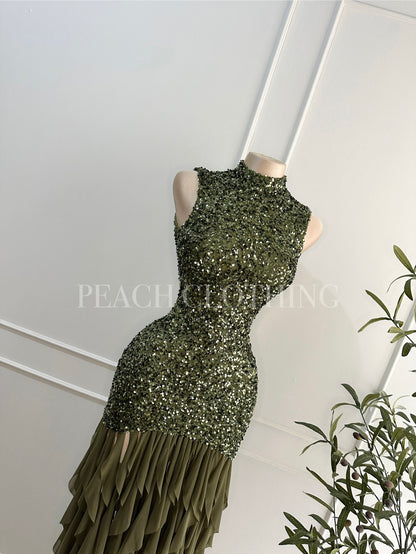 Vestido verde largo lentejuelas