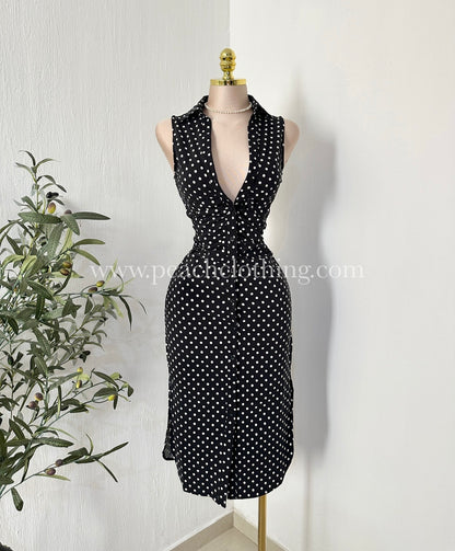 Vestido Polka Midi Black