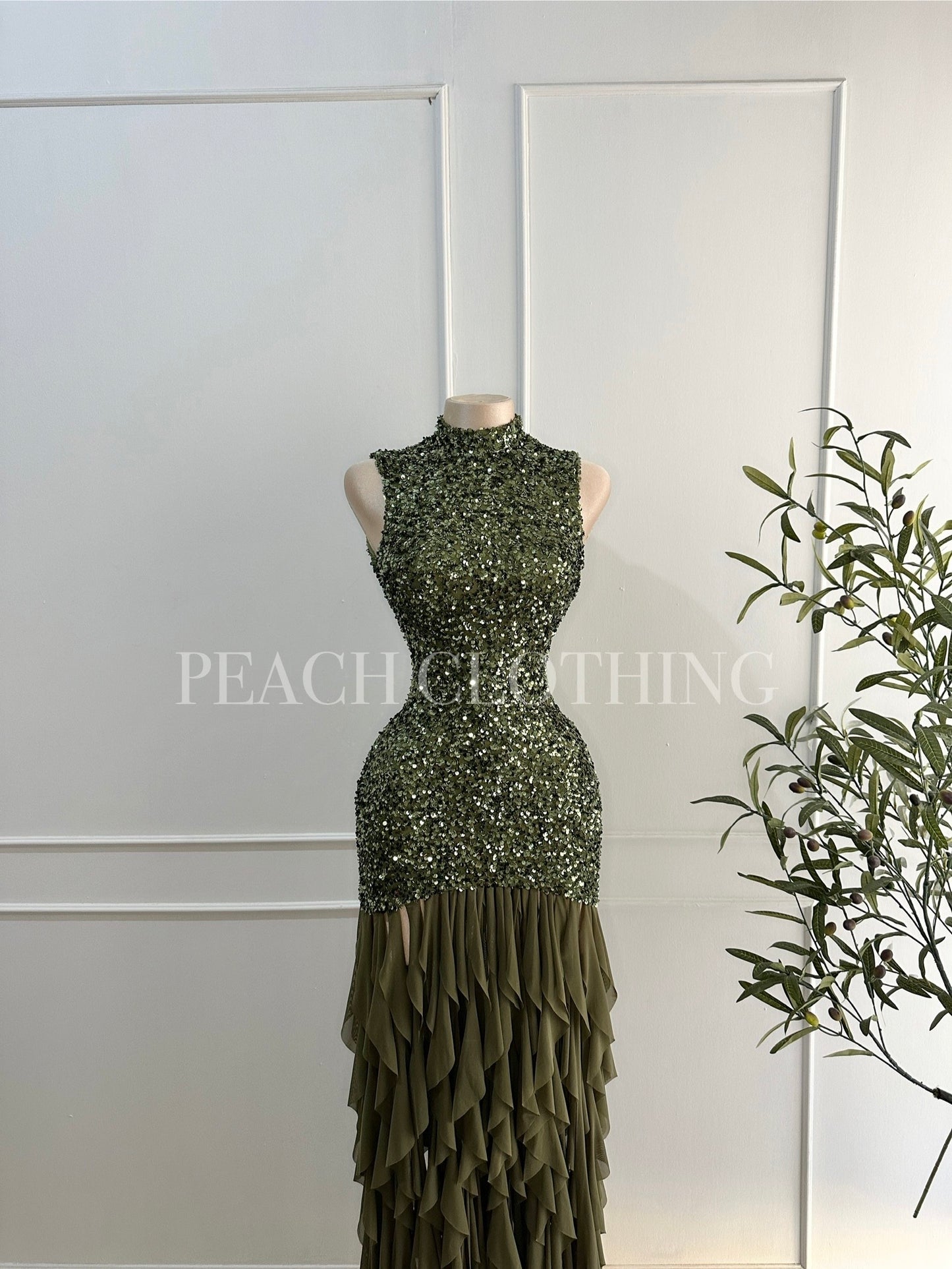 Vestido verde largo lentejuelas